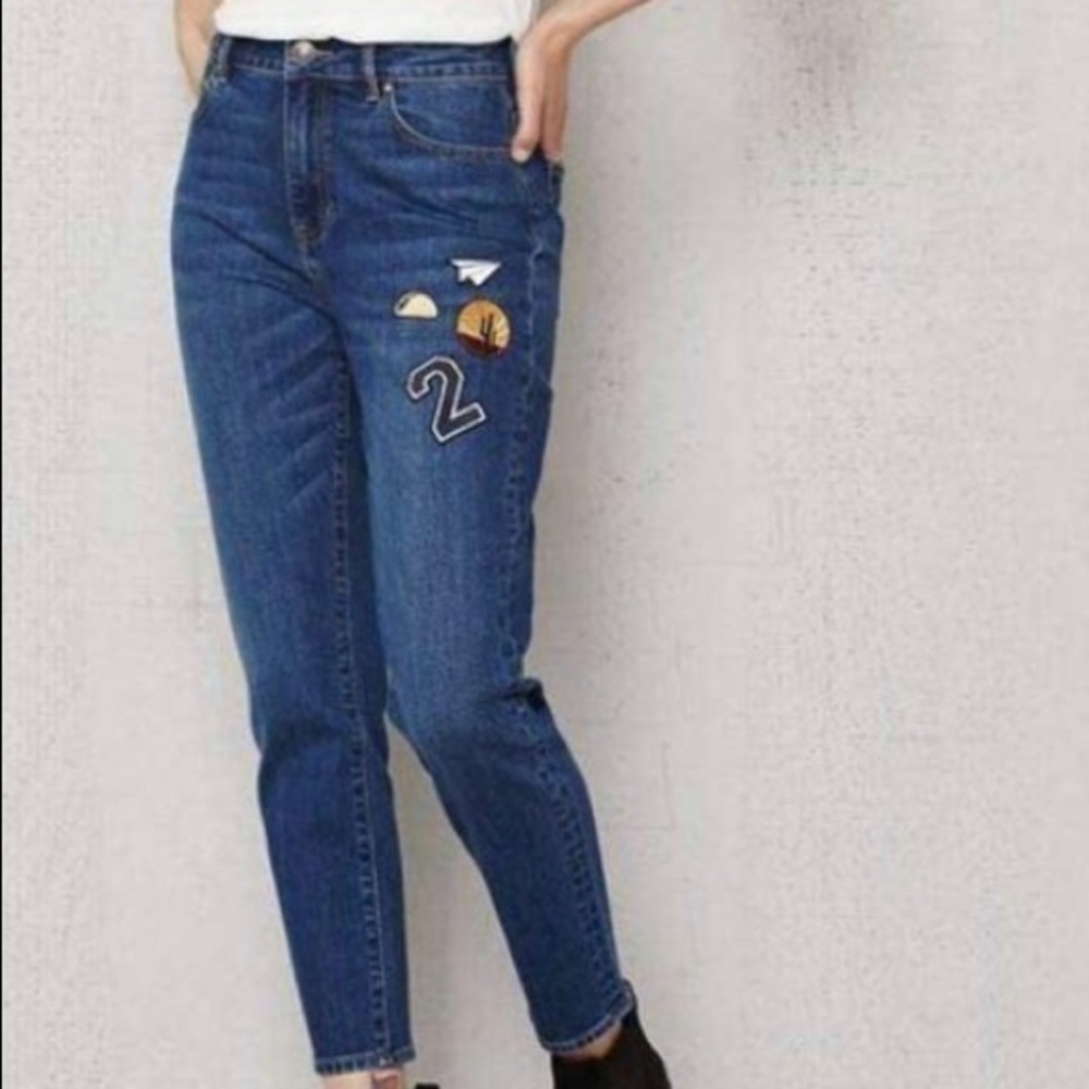 Pacsun Retro Jean Womens High Waist Los Angeles Patches Size 25 Mom Blue denim